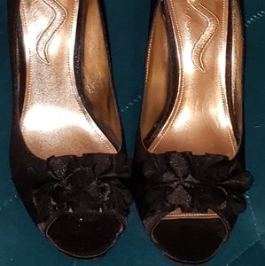 Nina satin peep toe wedge